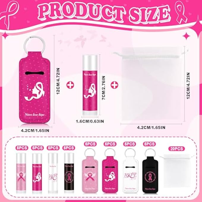 LUYI CHEERLEADER/BREAST CANCER AWARENESS LIP BALMS BULK AND LIPSTICK HOLDER KEYCHAINS PARTY FAVORS ITEMS NATURAL MOISTURIZING LIP BALM SURVIVOR SUPPORT GIFTS FOR WOMEN, PINK, COMPACT, CANCER-BALMS - Image 2